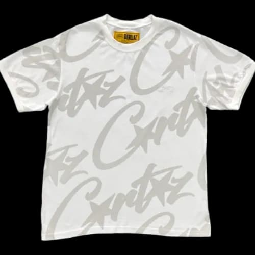 corteiz tee Alcatraz full print white gray