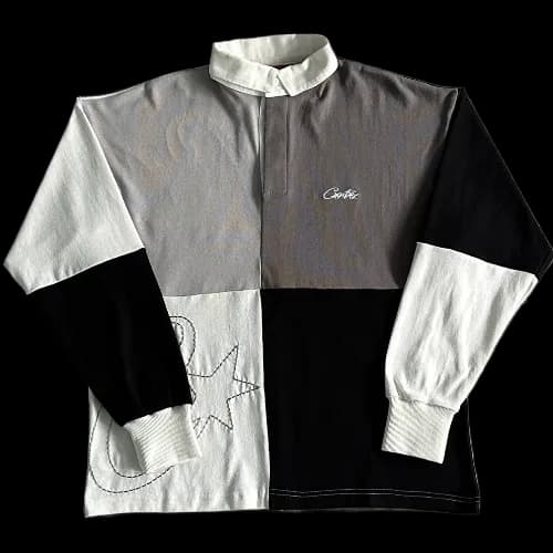 corteiz Long Sleeve Color Block Polo -Black Gray