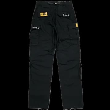Corteiz pants cargo black White Logo Yellow Patch - Image 2