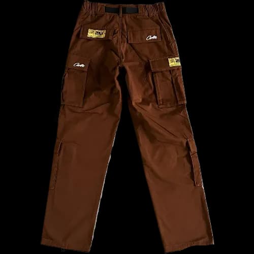 corteiz pants cargo brown - white logo - Image 2