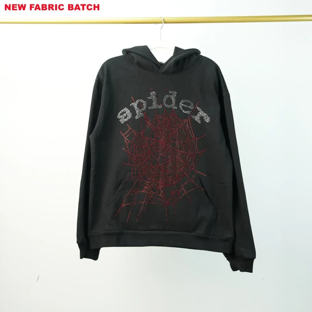 Sp5der Rhinestone Logo Hoodie Black - OopBuy Spreadsheet