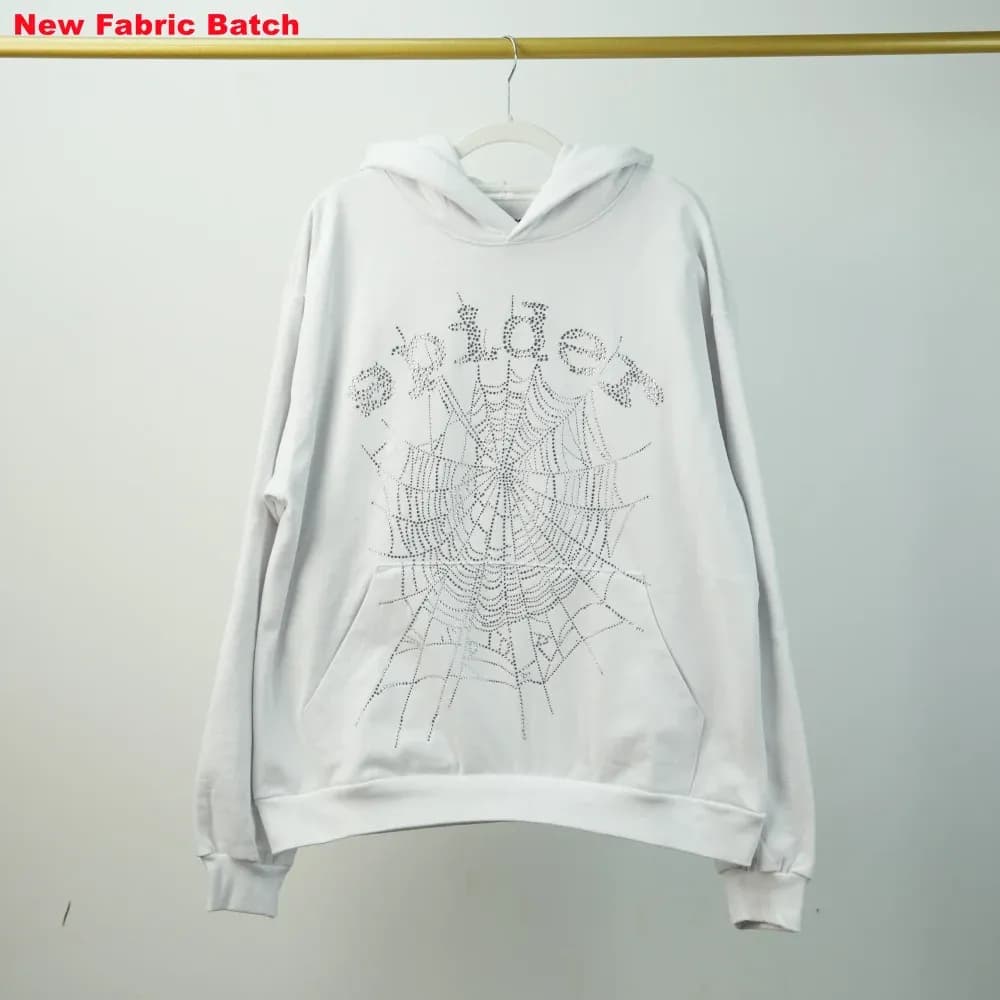 Sp5der Rhinestone Logo Hoodie White - OopBuy Spreadsheet