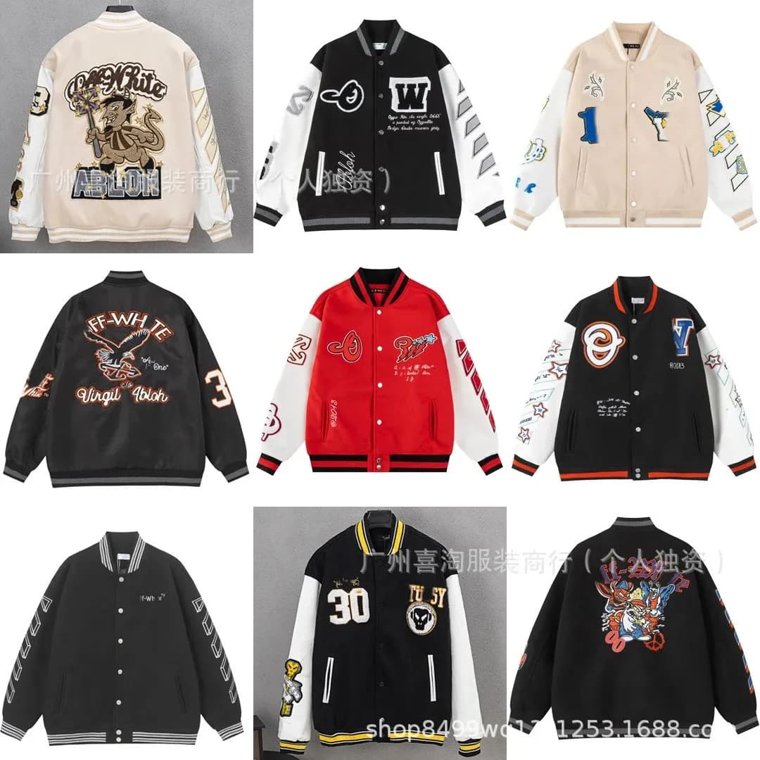 高版本OF家25SS秋冬新款OW字母图案贴皮毛巾绣棒球服男女夹克外套 (19)