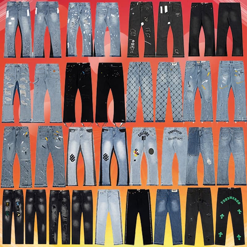 Foreign single GALLERY DEPT ink graffiti micro-flared stitching ripped casual loose jeans long pants trendy - OopBuy Spreadsheet