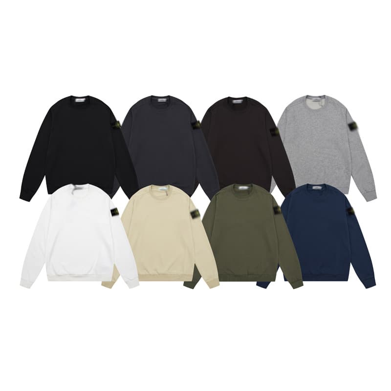 Cross-border classic STONE stone solid color round neck badge long-sleeved sweatshirt unisex island couple correct version