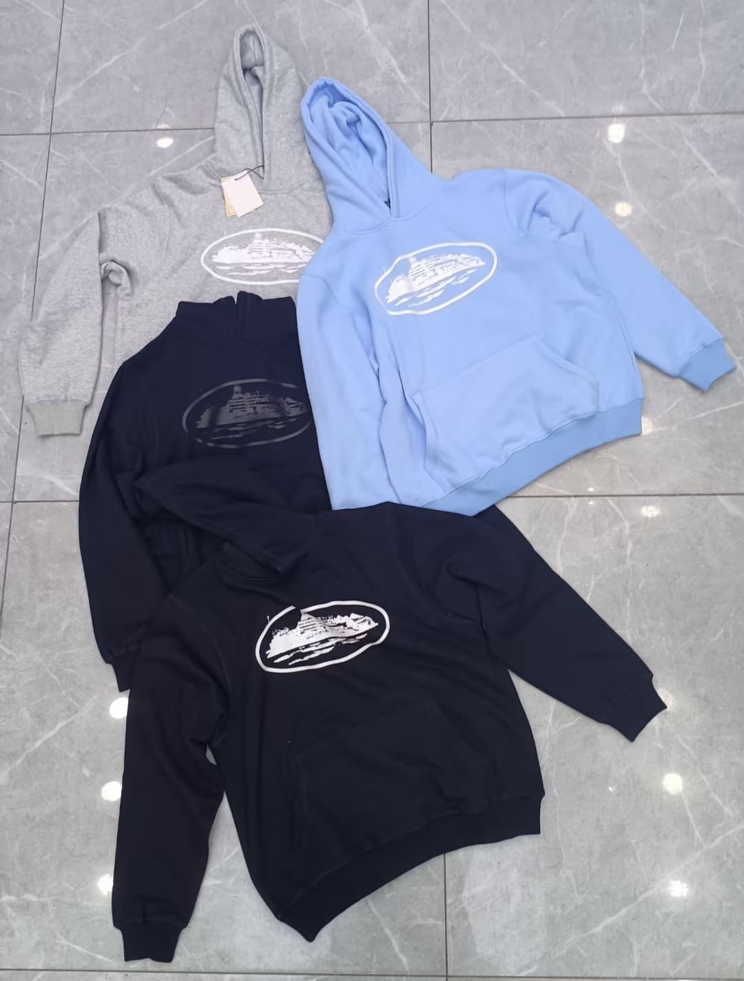High quality trendy island print hooded sweatshirt casual sweatpants set