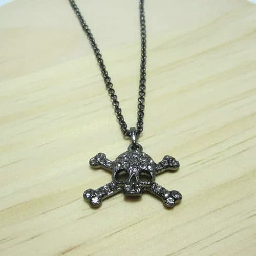 Titanium black full diamond small skull double bone Saturn necklace-B8103 - OopBuy Spreadsheet