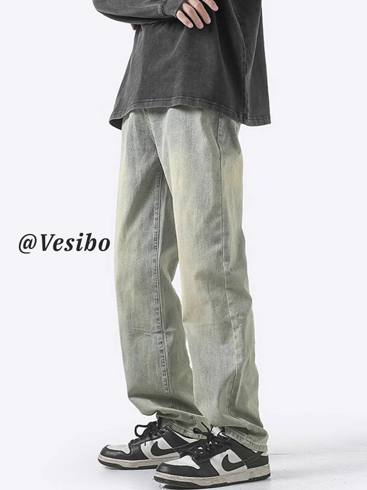 American jeans men's washed distressed retro yellow mud dyed versatile pants summer trendy high street loose straight pants - OopBuy Spreadsheet