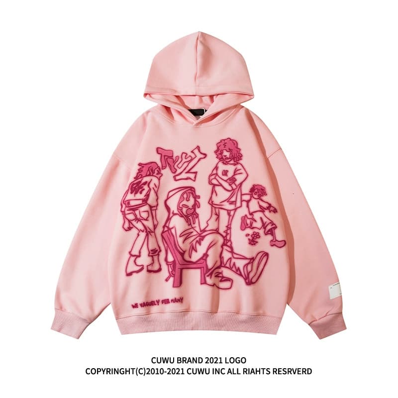 cuwu Amei Khaki portrait print hooded sweatshirt for women street hip-hop all-match loose couple outfit autumn jacket - OopBuy Spreadsheet