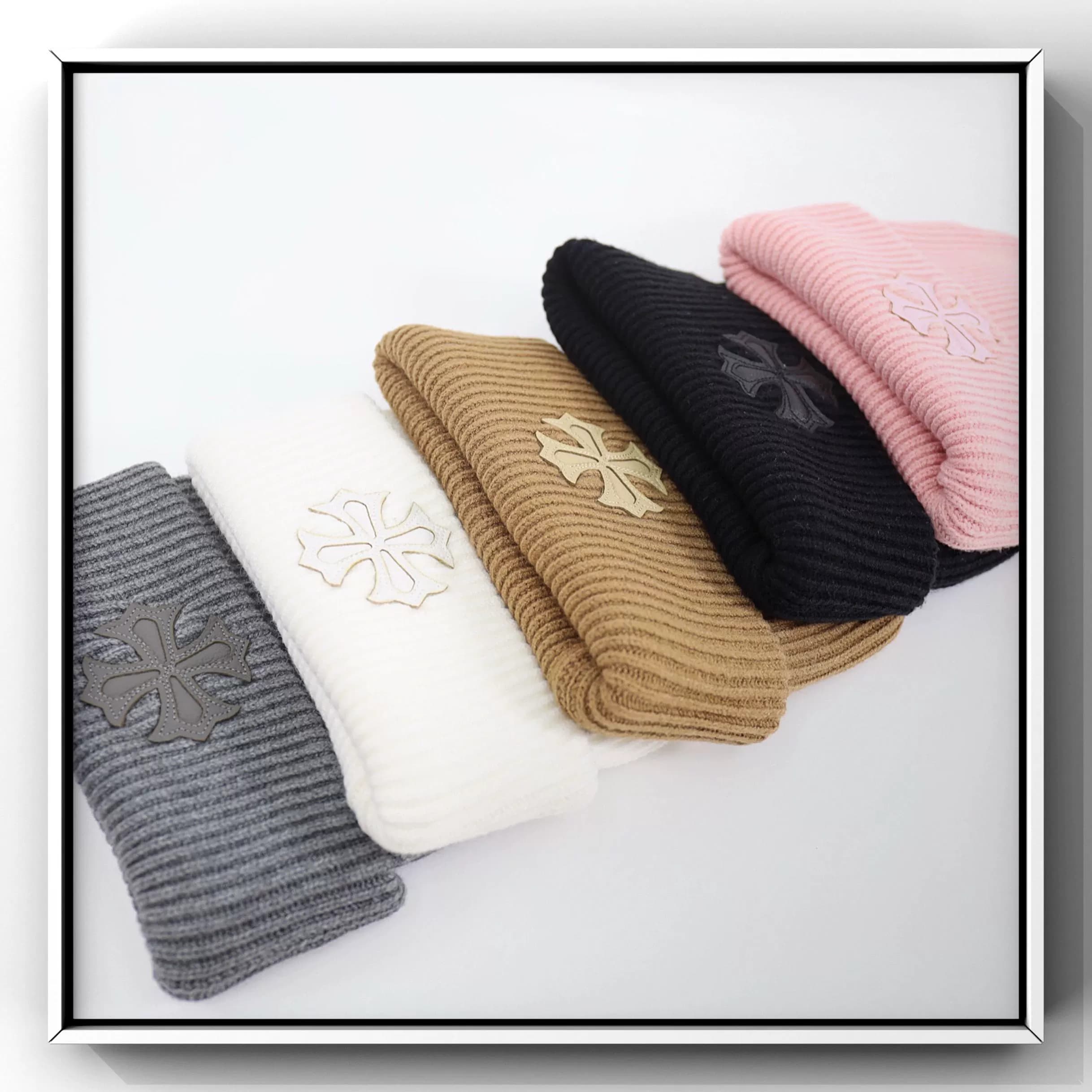CH leather cross logo hat leather label cross two-fold knitted wool hat beanie melon skin hat - OopBuy Spreadsheet