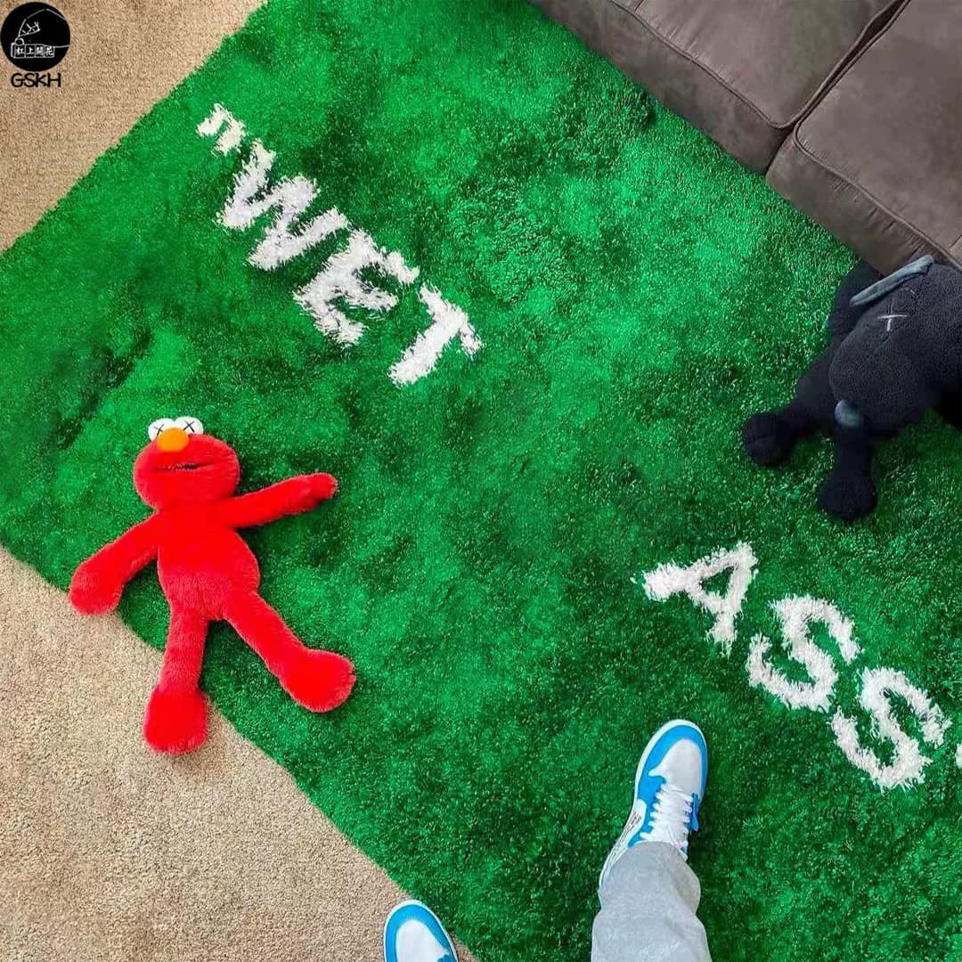 Wet Grass GRASS WET Joint Green Grass Carpet Trendy Brand Long Plush Furniture Fashion Living Room Decoration European Style Ins Style