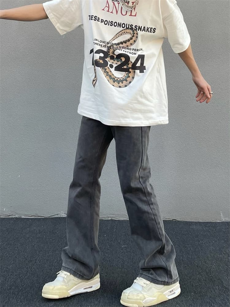 American retro washed gray straight slim jeans men's trend vibe style high street slim flared pants ins - OopBuy Spreadsheet