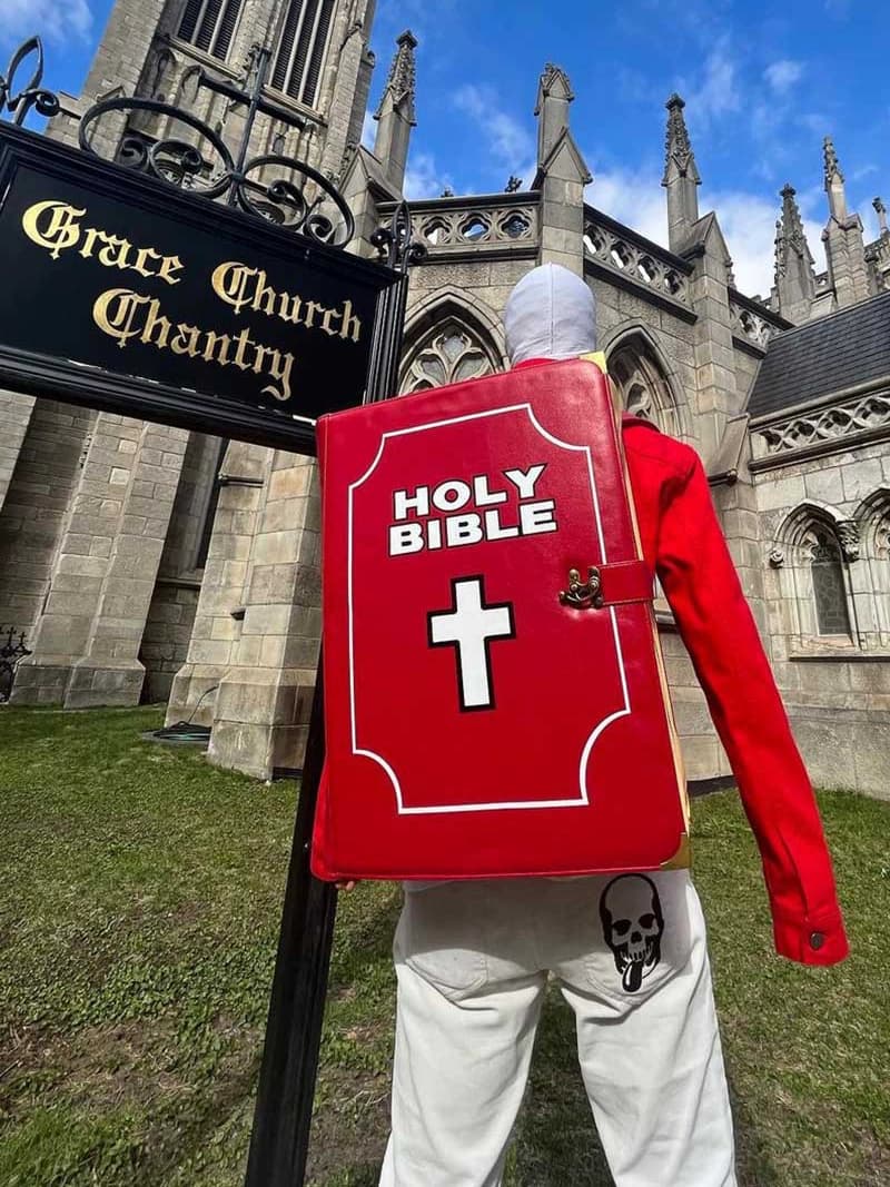 TRBRUSHSHIFT hip-hop street cross BIBLE BOOK shoulder PU leather backpack ins same style schoolbag - OopBuy Spreadsheet