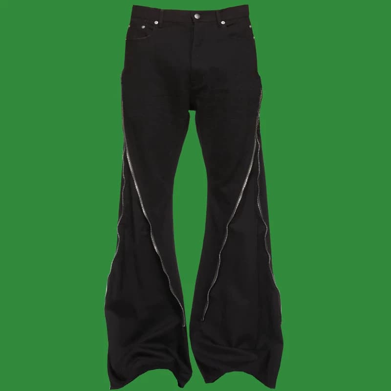 RO2023 new full zipper bell-bottom pants catwalk fashion high street trend trousers unisex dark Japanese style