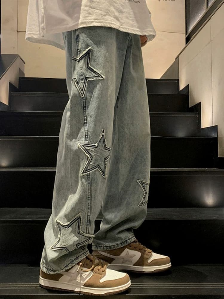 Pentagram jeans men's summer American high street 2024 new trendy straight loose wide-leg trendy pants - OopBuy Spreadsheet