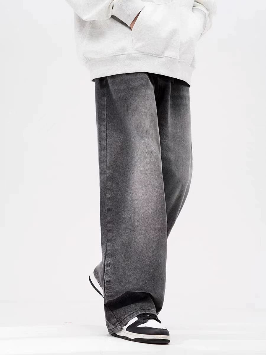 American high street retro smoky gray elastic waist jeans for men and women, loose straight wide-leg drape pants - OopBuy Spreadsheet