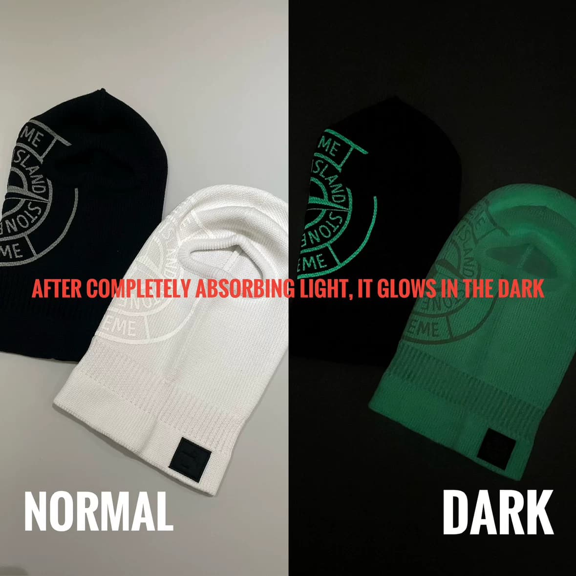 N01SA GLOW PRINT Knit Balaclava luminous ski mask pullover knitted wool headband