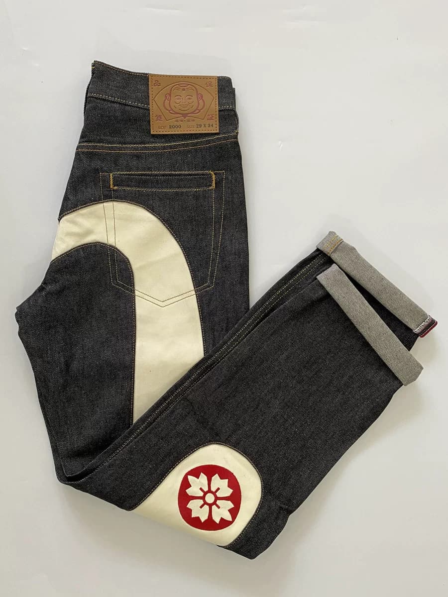 Chasing the trend of Fukushen jeans for men, trendy brand large M printed straight loose trendy personality jacquard embroidery original pulp pants