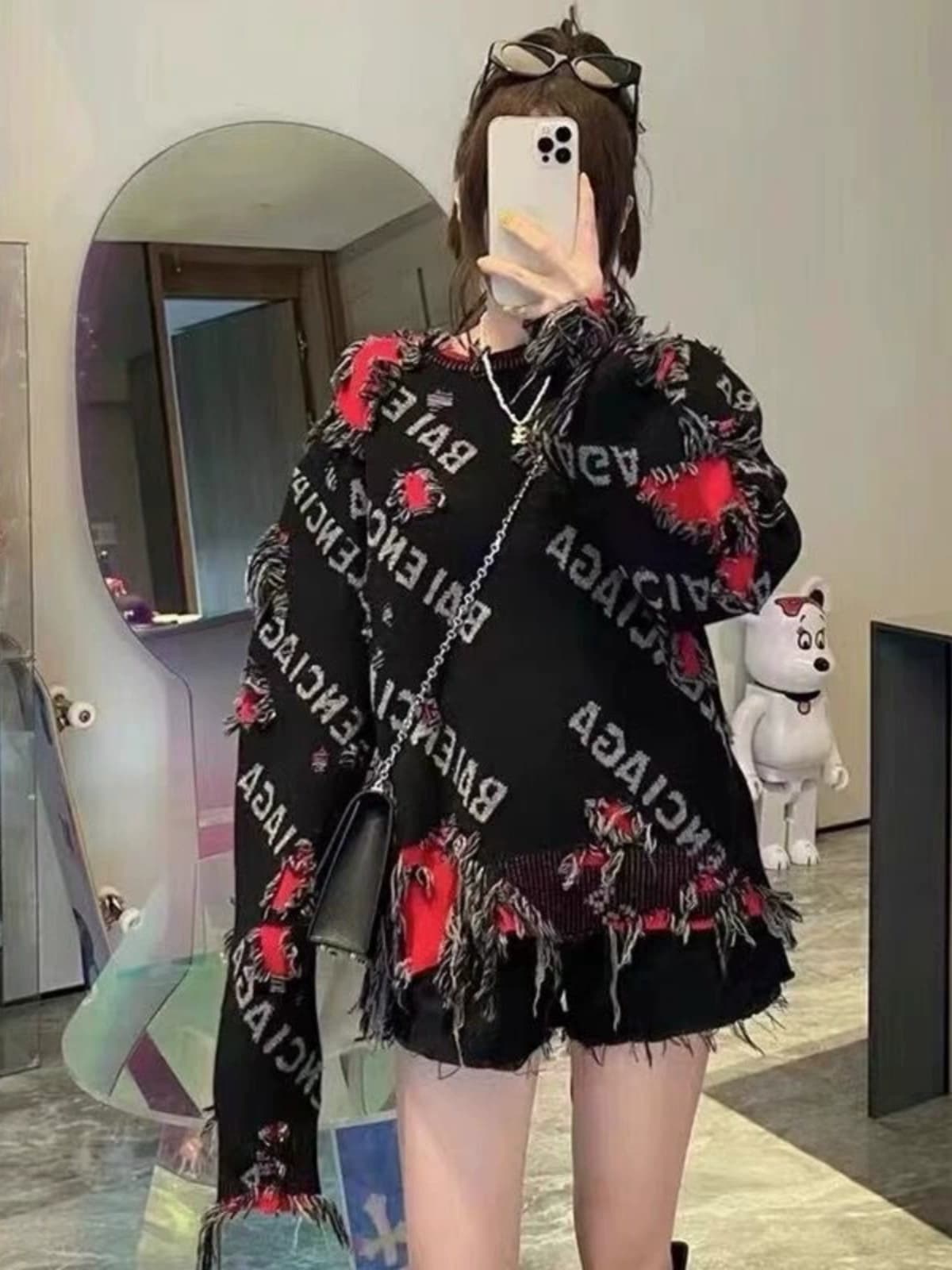 Crazy Xiao Yangge same style old hole knitted trendy retro sweater lazy style pullover unisex sweater - OopBuy Spreadsheet