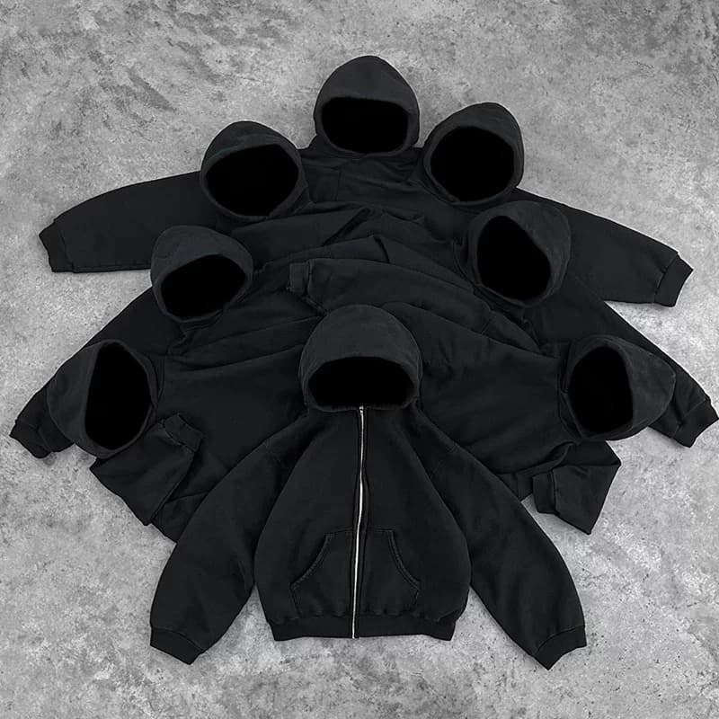 Autismss Treasure House Heavy Autumn Solid Black Hooded Cardigan Jacket All-match Classic College Style