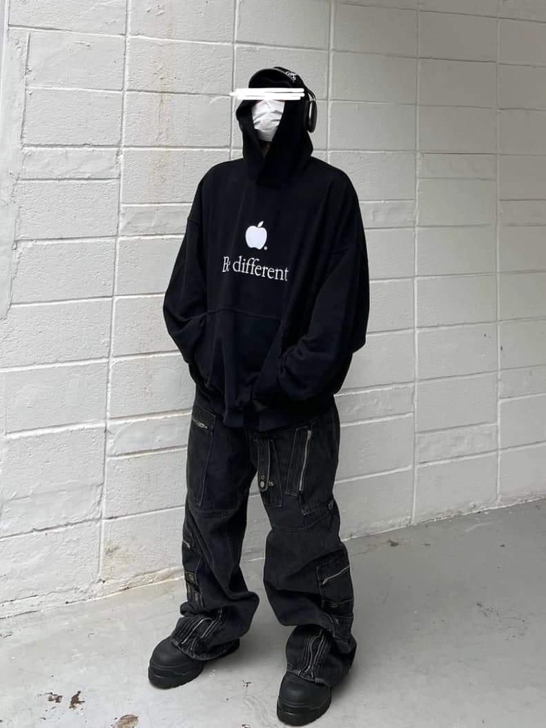 Be different apple embroidery washed distressed loose silhouette hooded sweatshirt show style fake two-piece hoodie - OopBuy Spreadsheet