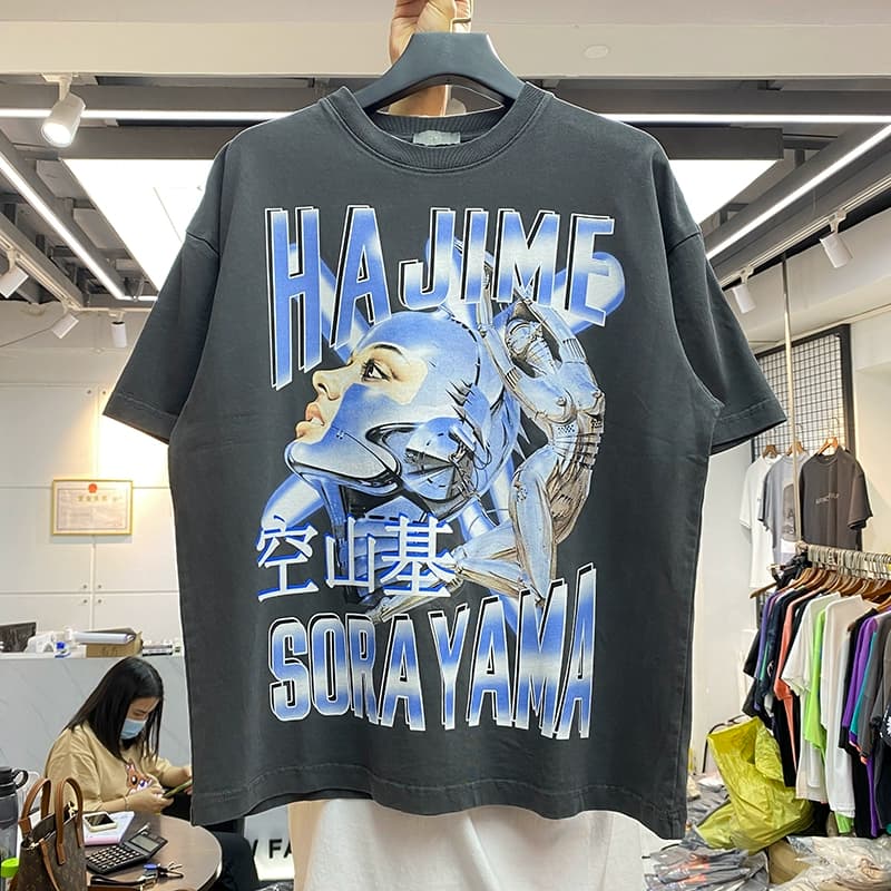 Summer fashion brand Sorayama Takashi mechanical metal anime portrait printing men and women loose casual round neck short-sleeved T-shirt cotton - OopBuy Spreadsheet