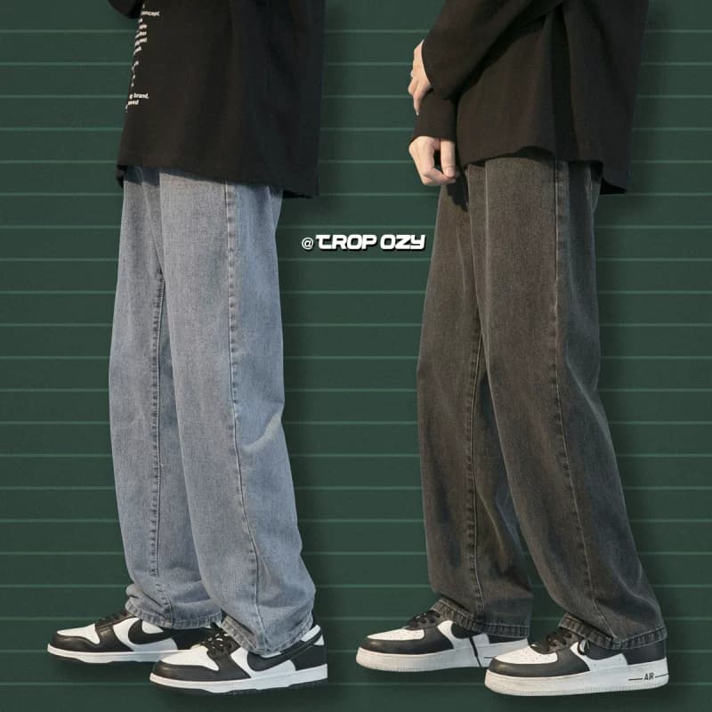 Spring washed trendy all-match mopping jeans for men, neutral loose couple sports solid color straight pants