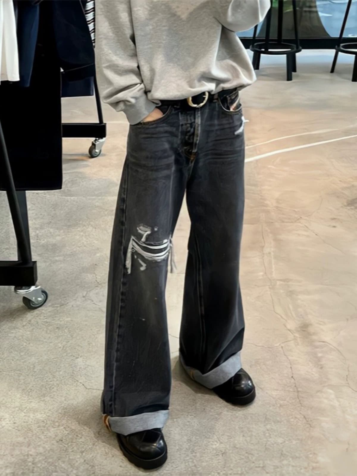 Y/project designer 23S new style washed black and gray jeans with holes, wide-leg and slightly flared casual trousers - OopBuy Spreadsheet