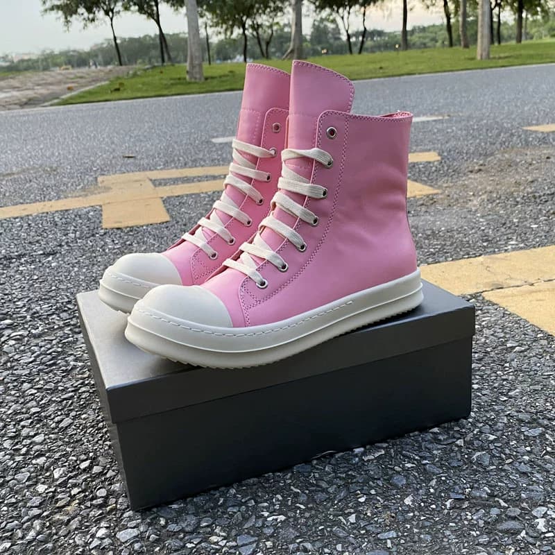 RO FABLED pink high-top shoes genuine leather men's shoes lace-up thick sole side zipper European and American trendy shoes women's short boots - OopBuy Spreadsheet