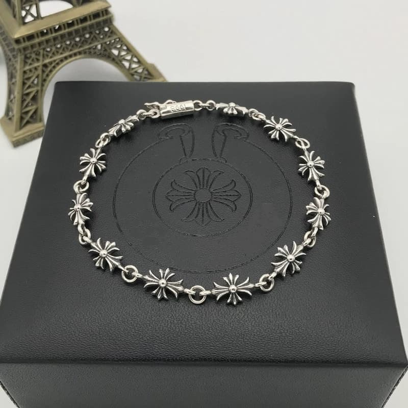 S925 sterling silver bracelet retro Thai silver personality fashion cross flower bracelet trendy men and women couple style European and American fashion accessories - OopBuy Spreadsheet