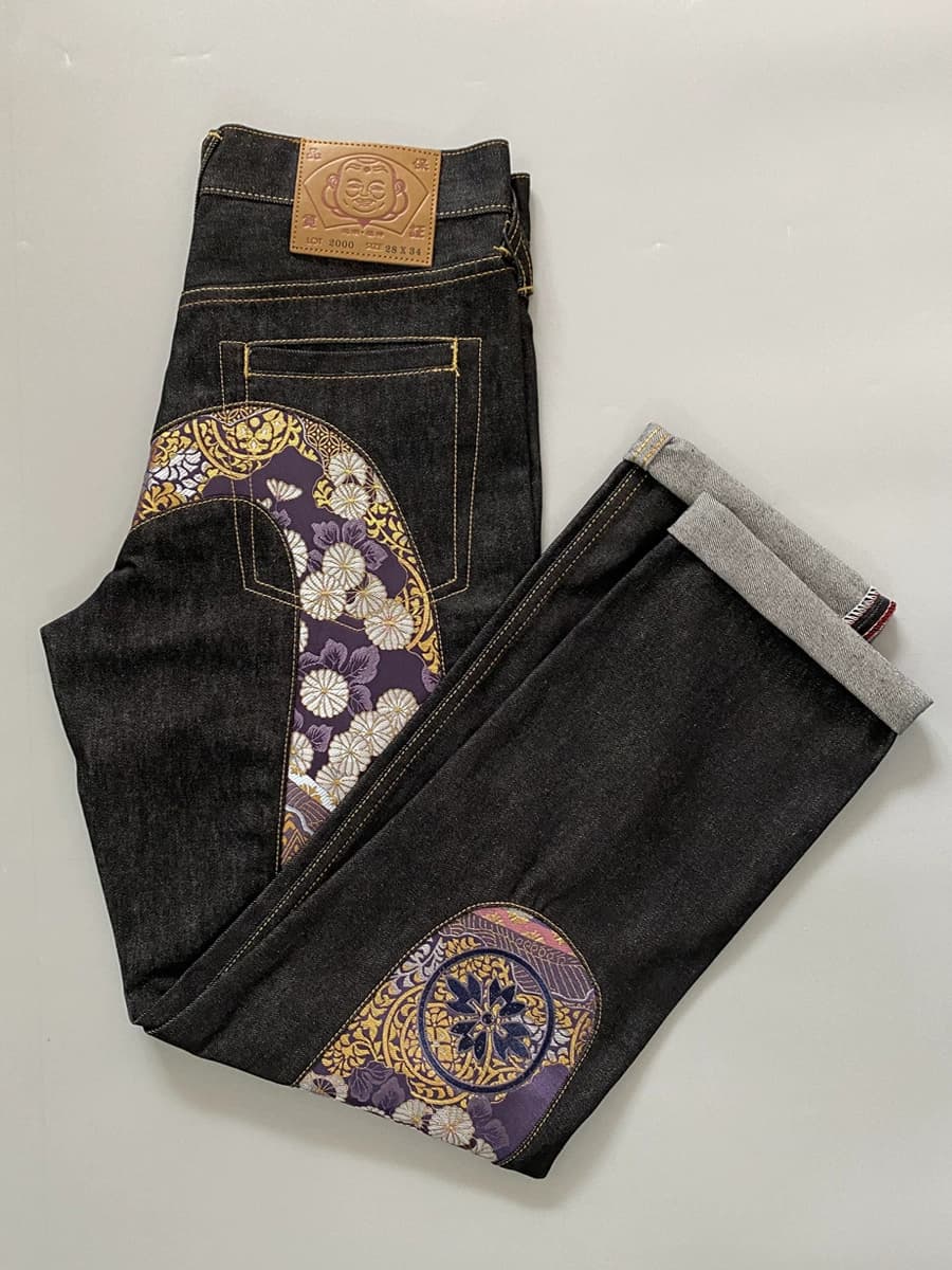 New arrivals: Fukushin jeans men's straight leg trendy brand large M purple brocade jacquard embroidered trendy pants - OopBuy Spreadsheet