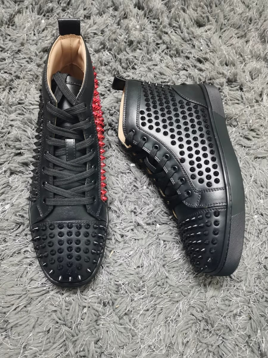 European and American autumn and winter red-bottomed shoes CL men's shoes high-top rhinestone rivet women's shoes genuine leather couple shoes casual sports trend - OopBuy Spreadsheet