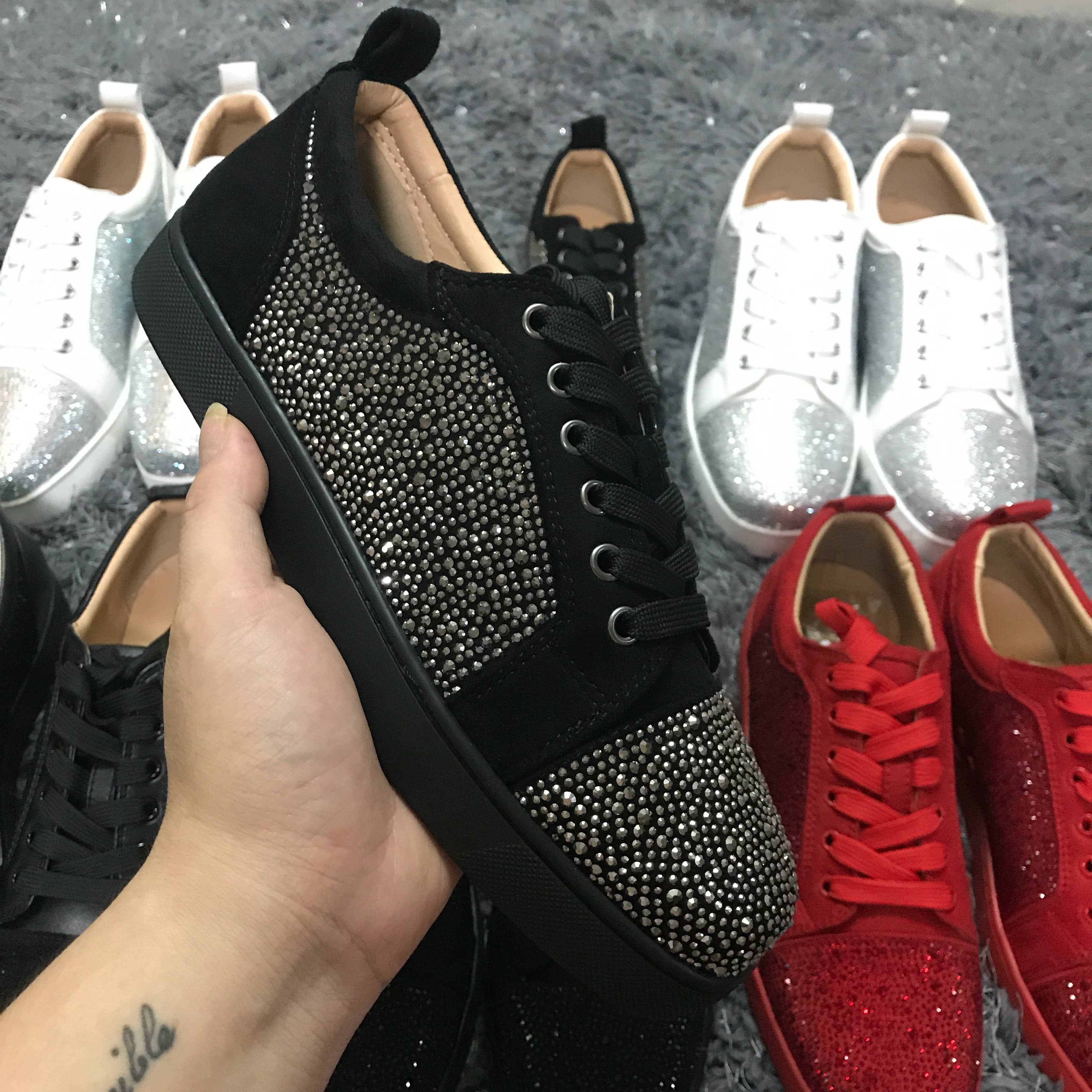 Primavera y otoño CL zapatos de hombre bajos de diamantes de imitación de cuero con cordones par cl de fondo rojo zapatos de skate de mujer - OopBuy Spreadsheet