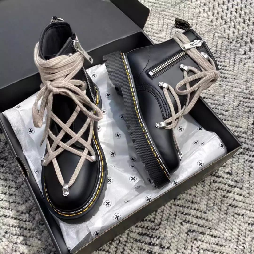 Ouyang Nana Rick Owens co-branded dr martin 1460 platform bottom top layer glossy patent leather 8-hole martin boots - OopBuy Spreadsheet