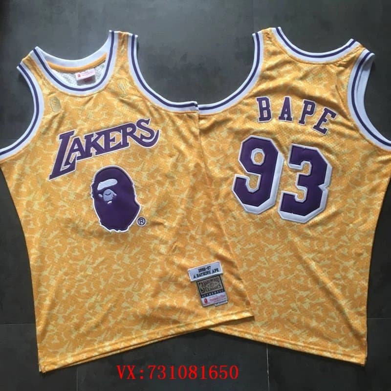 BAPE MITCHELL NESS co-branded NBA Lakers jersey vest T-shirt men's yellow No. 93 - OopBuy Spreadsheet