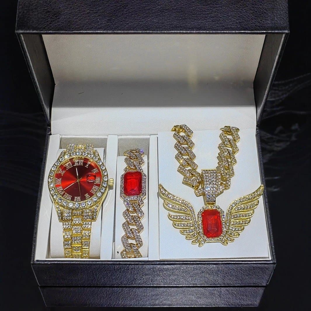 New Water Ghost Water Diamond Men s Watch 15mm Necklace Bracelet with Angel Wings Gemstone Pendant S 99