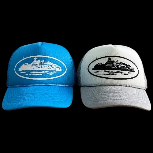 corteiz cap trucker grey - baby blue