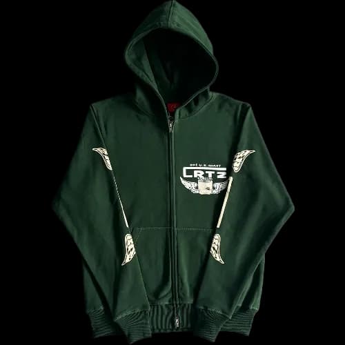 corteiz hoodie zip gasolina green
