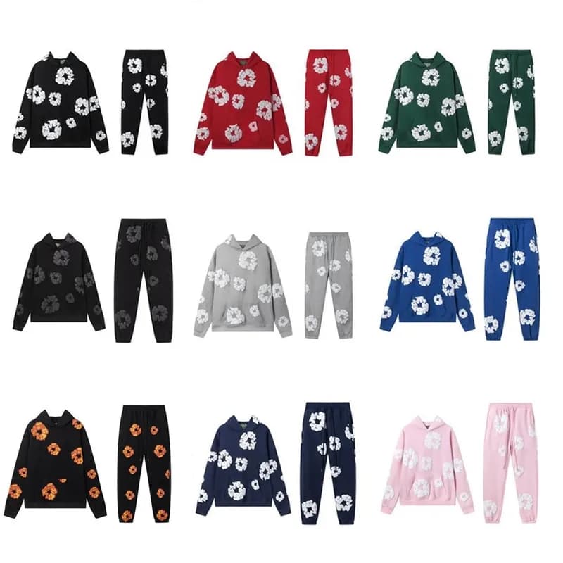 Denim Tears Cotton Blossom Fleece Lined Hooded Sweatshirt and Sweatpants High Street Sportswear Set 42