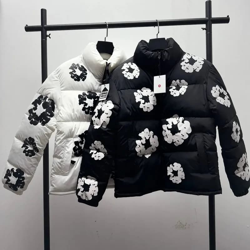 Cross border American high street Kanye Kapok printed cotton clothing casual and versatile men s and women s trendy brand stand collar cotton clothing wholesale 95