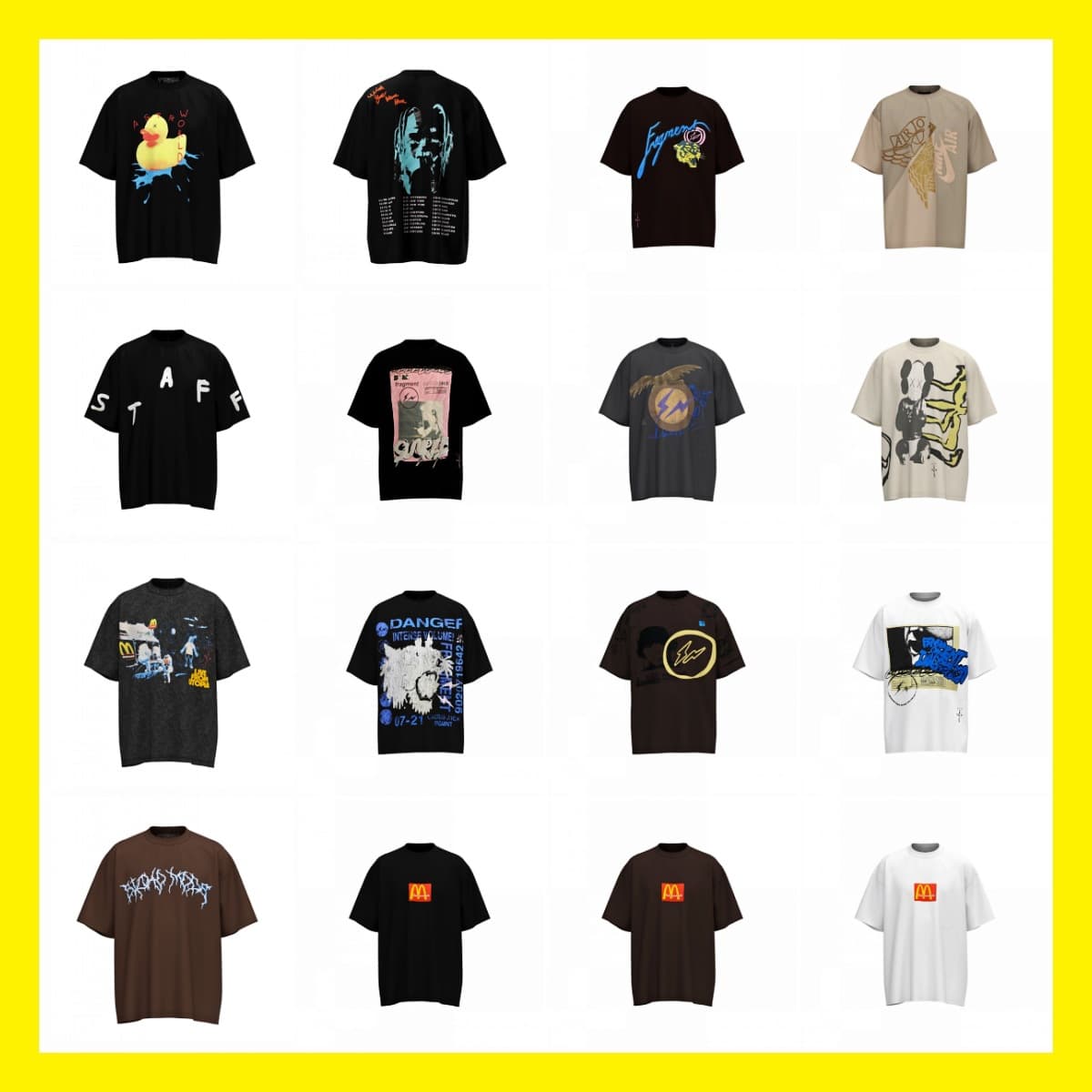 Travis Scott short-sleeved M with little yellow duck cactus lightning rap tour TS joint couple hip-hop T-shirt