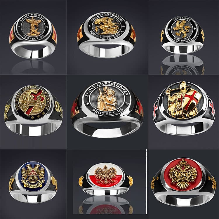 Chenrui sells gold jewelry across borders. Freemasonry logo retro trendy men's oil drop ring. Factory direct supply