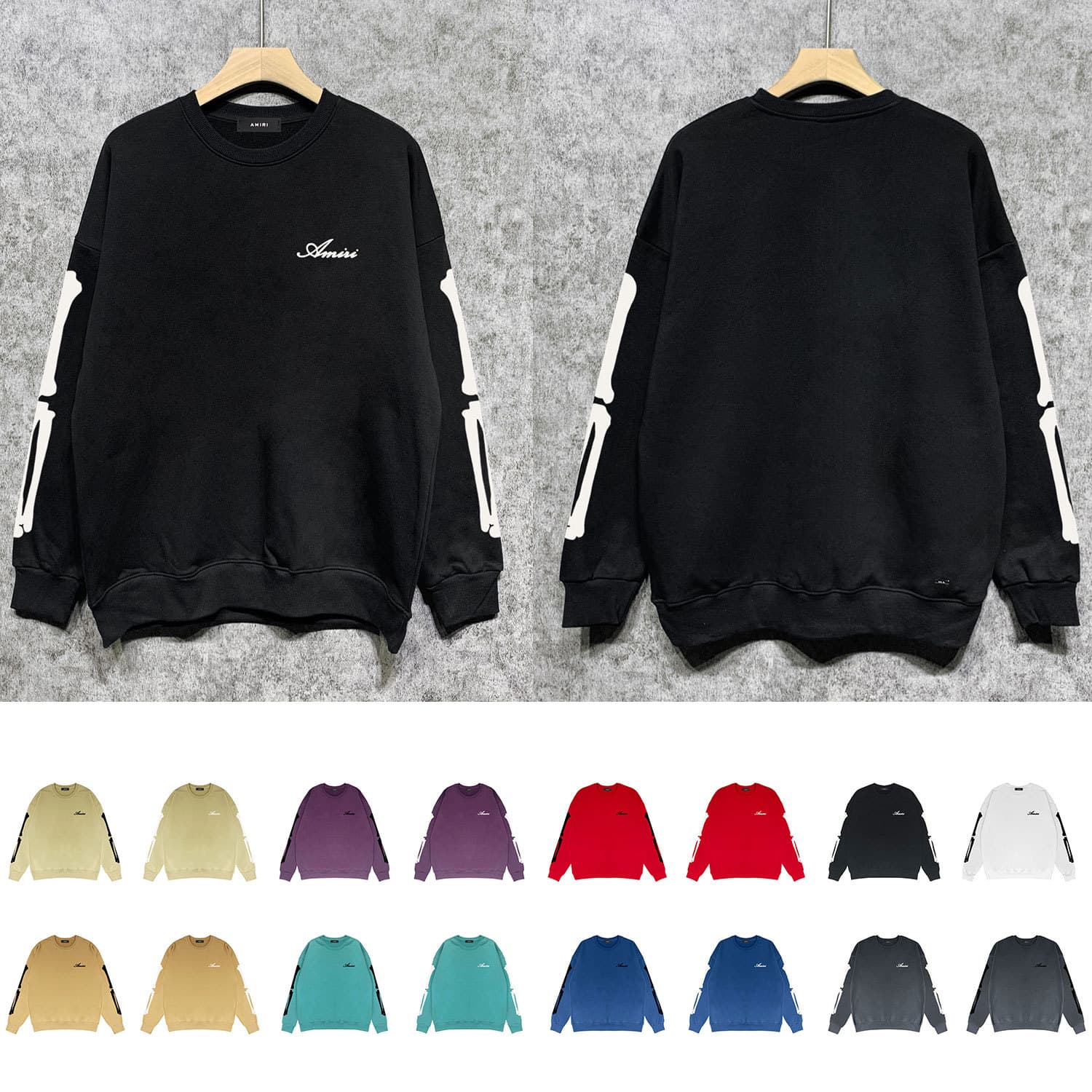 Trendy new style skeleton print round neck sweatshirt loose pullover terry sweatshirt