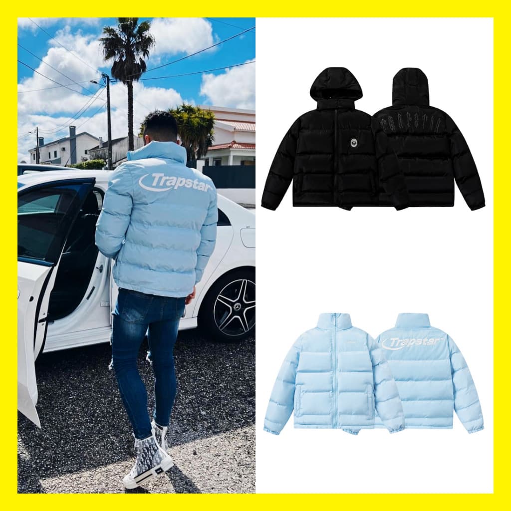 trapstar couple style cotton coat retro stand collar blue simple letter small logo embroidery cotton coat jacket