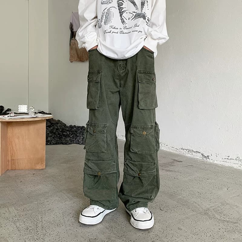 American hiphop heavy duty functional style multi-pocket overalls for men autumn design niche trendy wide-leg trousers