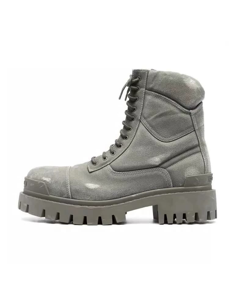 2024 new trendy brand zipper heightened men's boots thick-soled work boots short boots old damaged denim Martin boots trend