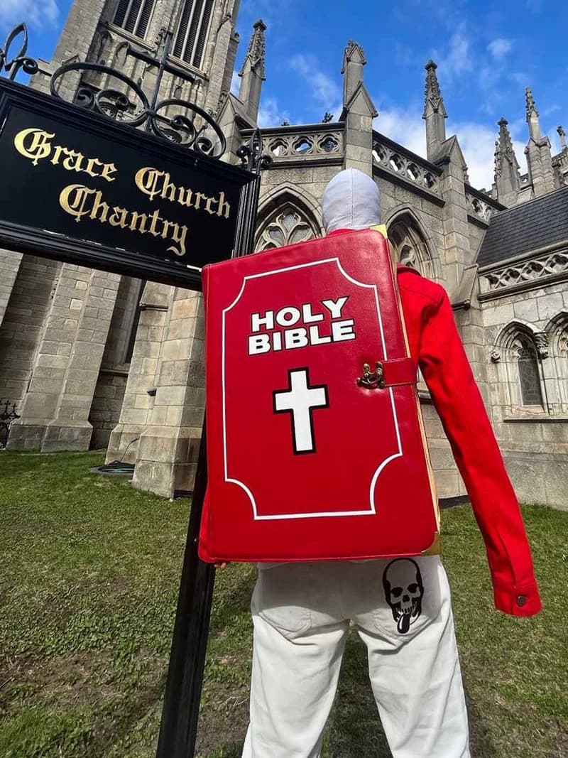 TRBRUSHSHIFT hip-hop street cross BIBLE BOOK shoulder PU leather backpack ins same style schoolbag