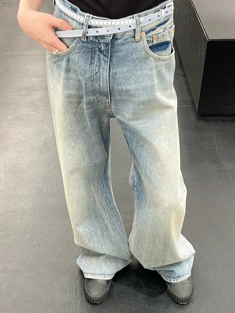 MM6 Margie 23SS Washed Faded Flared Straight Wide Leg Stacked Jeans CleanFit Style