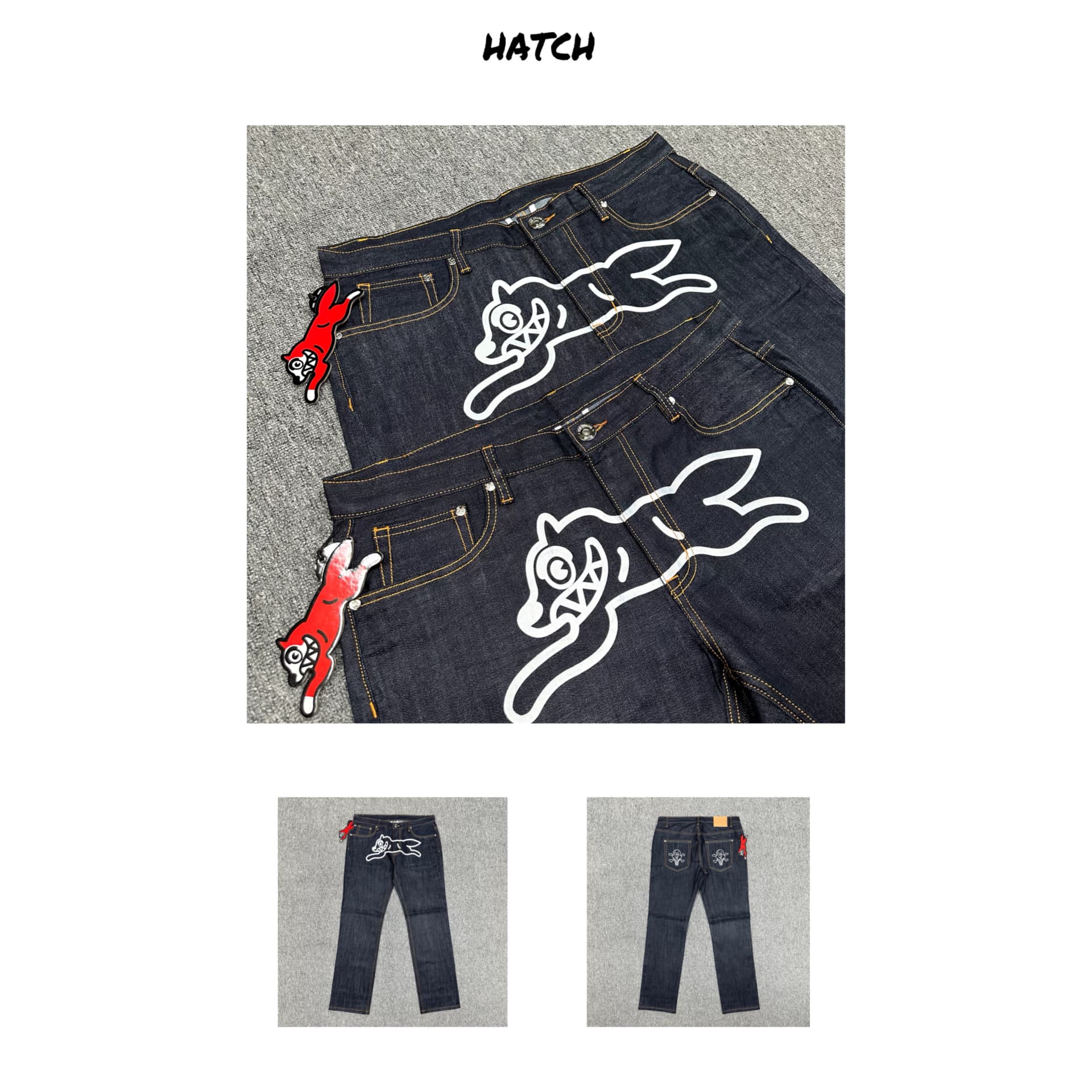 OEM follow up BBC Flying Dog Jeans Hip Hop American Trendy Washed Straight Loose Jeans