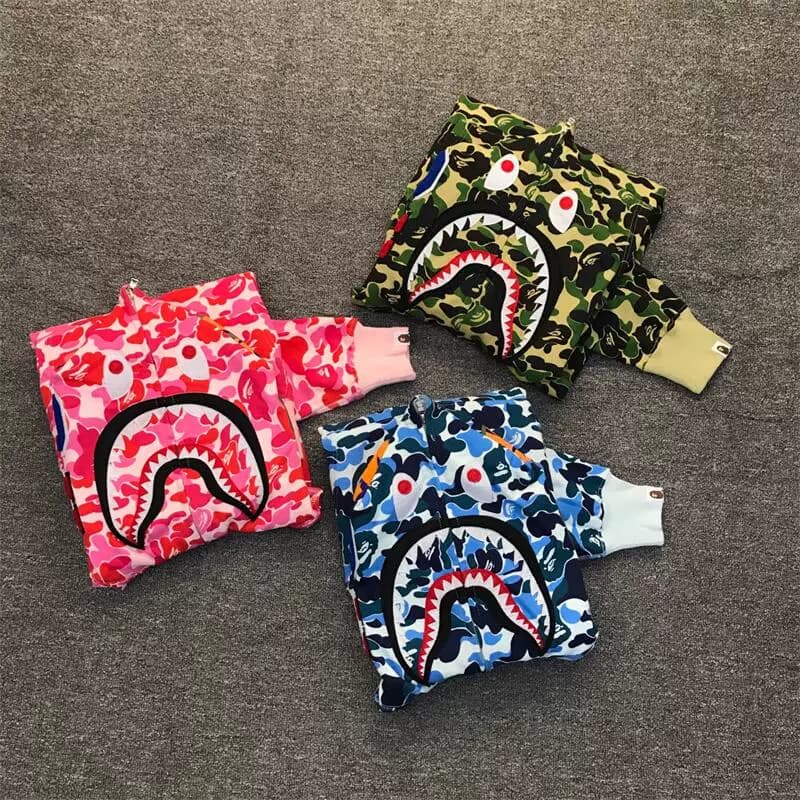 Classic Ape Man Harajuku Shark Head Camouflage Zipper Sweater Loose Cotton Hooded Unisex Couple Cardigan Jacket